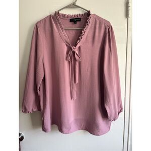 Fred David Womens Large Pink Blouse Long Sleeve Relaxed Fit Stretch Fringe Colla